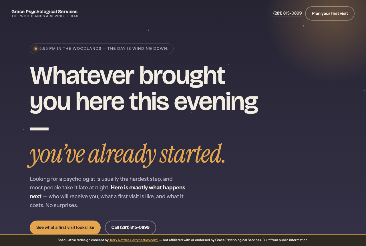 Redesigned homepage concept for a therapy practice